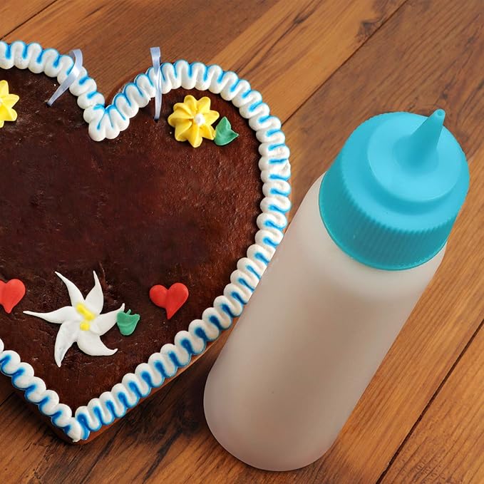 Patelai 12 pcs Cookie Icing Bottles Writer Set Include Cake Decorating Squeeze Bottles and Sugar Stir Needles, 1 Piece Brush for Cleaning Ice Cream Decoration, 4 Sizes