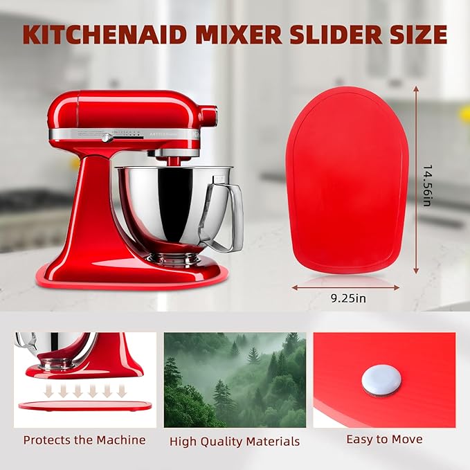 Mixer Slider Compatible with 4.5-5 QT Kitchen Aid Stand Mixers, Kitchen Countertop Storage Mover Sliding Caddy Mixer Slider Mat for Kitchen Aid Stand Mixer Accessories Attachment (Pine Wood - Red)
