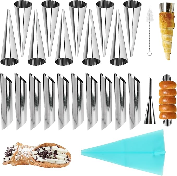 Cannoli Tubes Molds & Cream Horn Baking Set - 23-Piece Non-Stick Molds, Cone Shaped & Tube Forms for Professional & Home Bakers, DIY Desserts, Pastries, and Appetizers