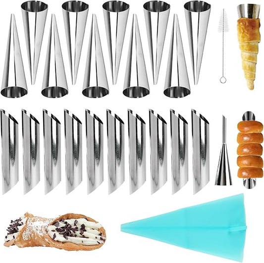 Cannoli Tubes Molds & Cream Horn Baking Set - 23-Piece Non-Stick Molds, Cone Shaped & Tube Forms for Professional & Home Bakers, DIY Desserts, Pastries, and Appetizers
