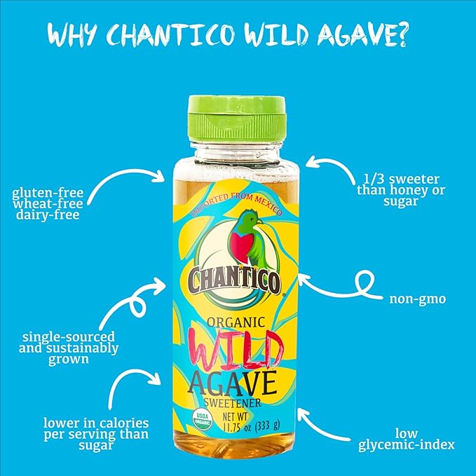Chantico Agave Organic Sweetener (333g of each, 4 pack, Wild), Diabetes-friendly, Vegan Sugar substitute, Easy addition to tea, coffee and baked goods, Non-GMO, Kosher