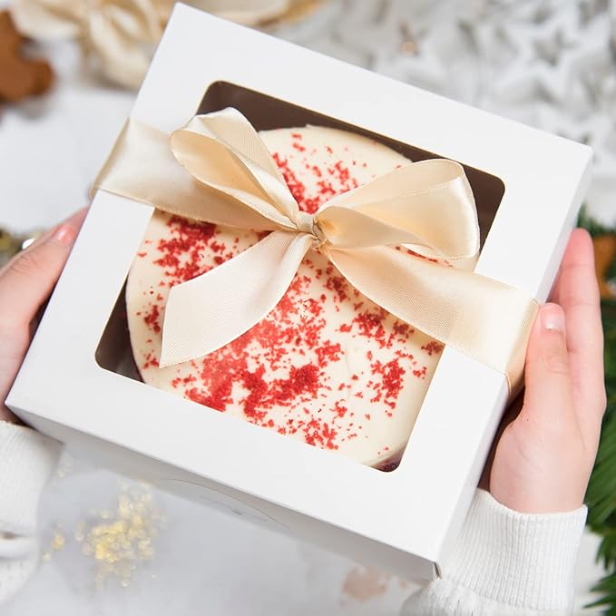 Moretoes 40pcs Cake Boxes, 10x10x5 Inch White Bakery Boxes with Window for Valentine's Day, Mother's Day, Pastries, Cookies, Pie, Cupcakes