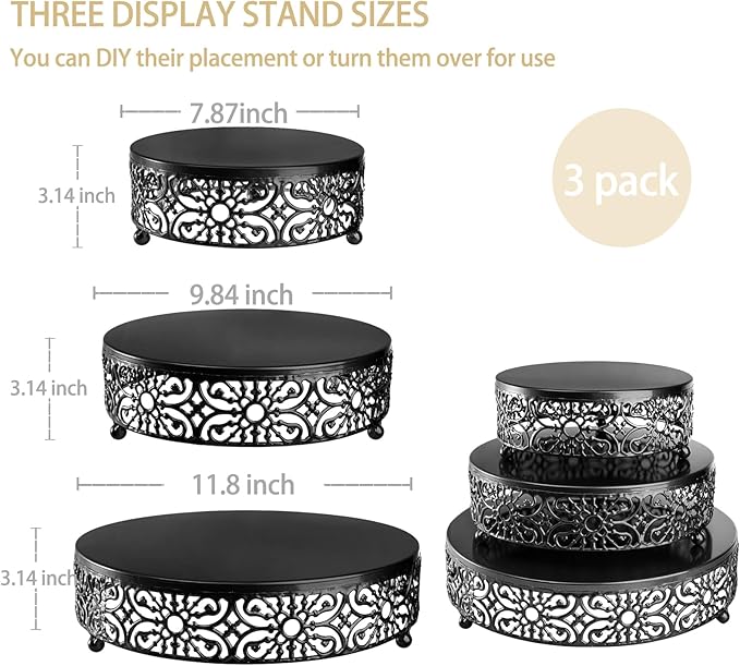 3 Set Black Cake Stand，Dessert Cupcake Pastry Candy Display Plate for Party，Elegant Round Cylinder Columns tables for Weddings Cake Stands，Plant Tables，Birthday Party