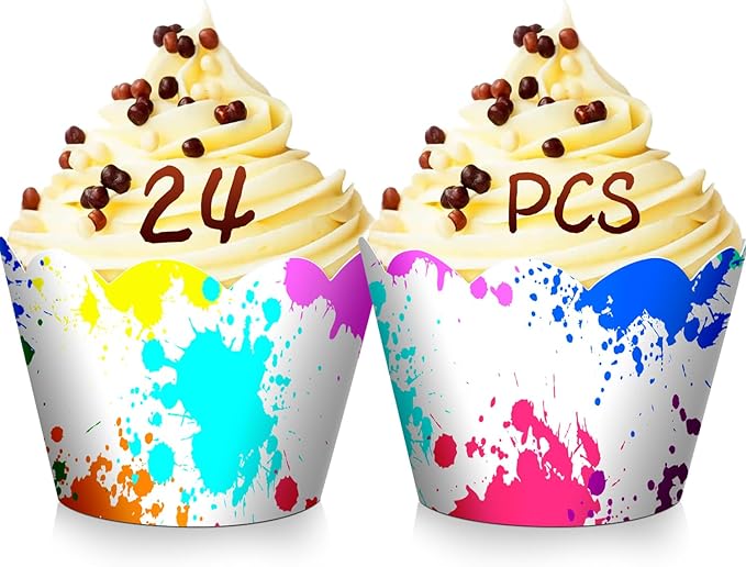 24pcs Splash Cupcake Baking Liners, Muffin Liners, Cupcake Liners Decorations for Painting Party, Baby Shower, Birthday Party Decoration Supplies - LIANGSS