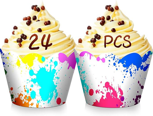 24pcs Splash Cupcake Baking Liners, Muffin Liners, Cupcake Liners Decorations for Painting Party, Baby Shower, Birthday Party Decoration Supplies - LIANGSS