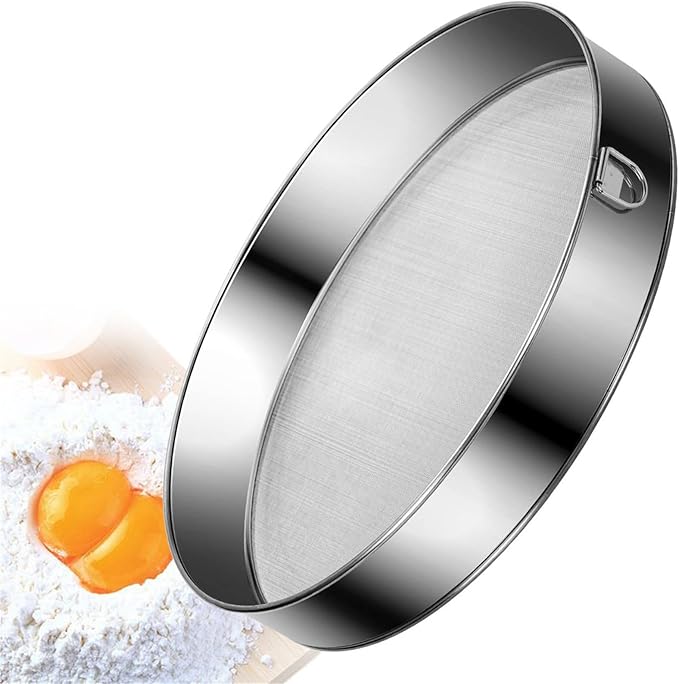 Flour Sifter Stainless Steel Fine Mesh Strainers 11.8 Inch 60 Mesh Round Flour Sieve for Baking Cake Bread