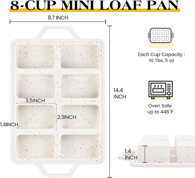 2 Pcs Mini Loaf Pans with Metal Reinforced Frame, Nonstick Small Silicone Bread Pans for Baking, 8 Cavity Tiny Meatloaf Pan (Cream)