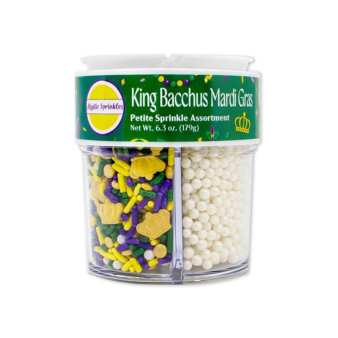 Mystic Sprinkles 4 Cell Sprinkle Assortments (King Bacchus Mardi Gras, Petite)