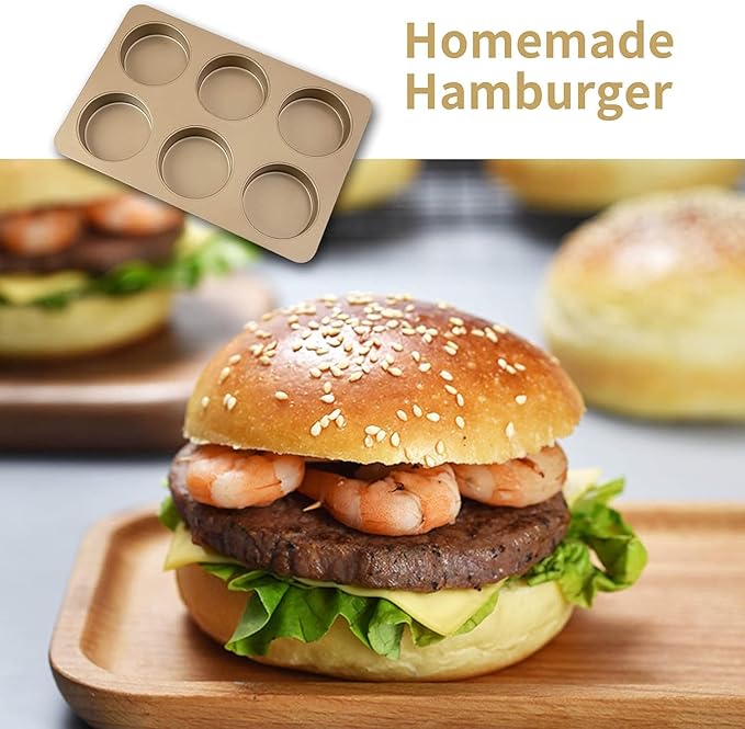 2 Pack Hamburger Bun Pan, Nonstick Hamburger Bread Forms 4 Inch Cake Pan Mini Round Disc Pan for Baking Burger Buns English Muffin Whoopie Pies Muffin Top