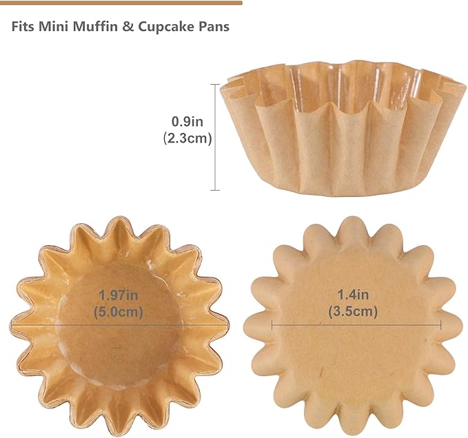 Caperci Grease-Resistant Natural Mini Cupcake Liners 200 Counts - Heavy Duty Paper Muffin Baking Cups, Odorless, No Muffin Pan Needed, Easily Peels (Natural)