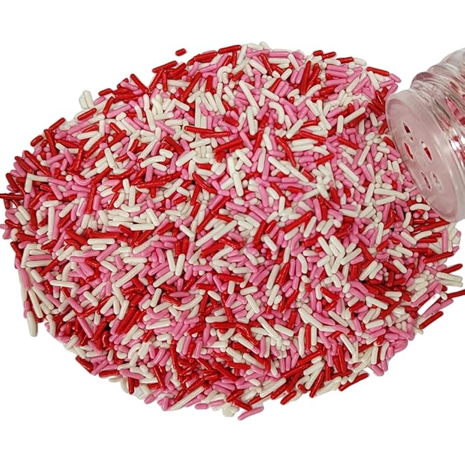Homankit Red White and Pink Jimmies Sprinkles Edible Sprinkle Candy Soft Jimmies Toppings for Ice Cream, Cupcake, Cake, Cookie, Dessert Decorating 2.75 Ounces