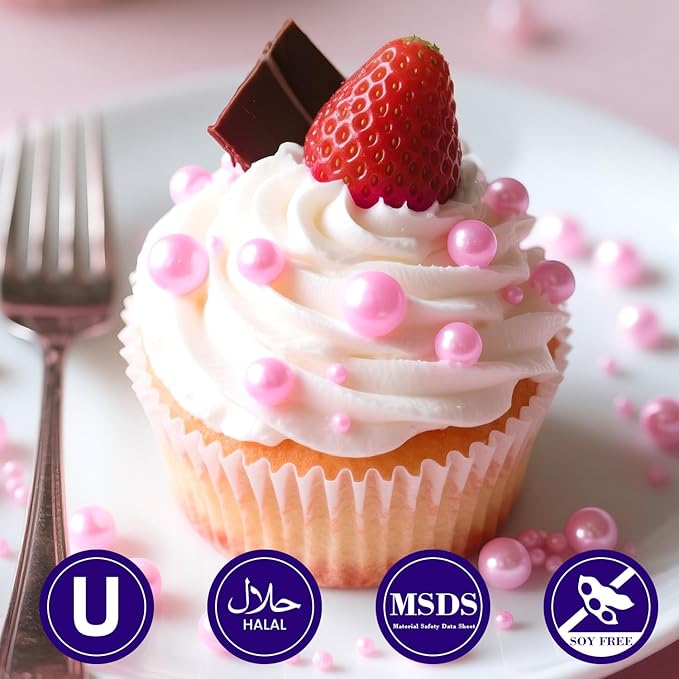 Dazzjoy Edible Pink Pearl Sprinkles, Pearl Sugar Sprinkles130g/4.58oz, Cupcake Toppers Cake Decorations, Easter Wedding Party Valentines Halloween Christmas Supplies