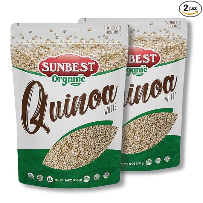 Sunbest Natural Organic White Quinoa, 2-Pack (16 oz each) of Non-GMO, Vegan, Kosher, Gluten-Free – Premium Quality Quinoa Organic Superfood
