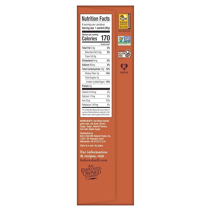 Bob's Red Mill Instant Oatmeal, Maple Brown Sugar, 24 Packets Total, Non-GMO, Gluten Free, Whole Grain