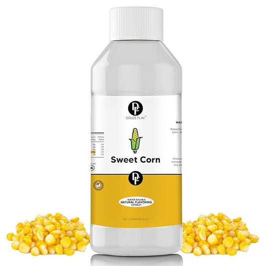 Dolce Flav Natural Sweet Corn Extract – 8 Ounce Water-Soluble Kosher, Sugar-Free, Concentrated Savory-Sweet Flavor for Baking, Cornbread & Ice Cream, Includes Measured Dropper