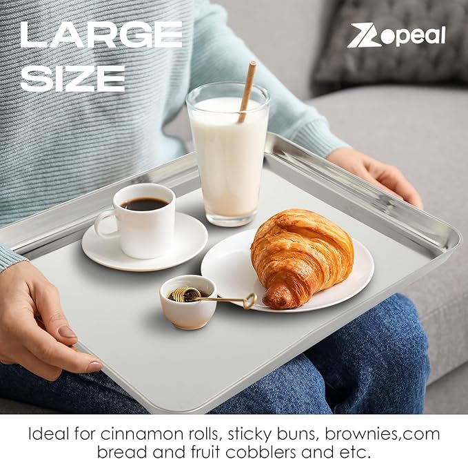 Zopeal 12 Pieces Baking Sheet Pan Cookie Sheet Set for Oven Stainless Steel Trays Nonstick Small Serving Tray Cake Toaster Metal Food Trays, Oven and Dishwasher Safe(16 x 12 x 1 Inch)