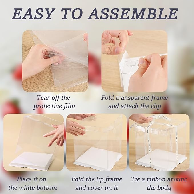8 Pcs Clear Cake Box with Ribbon 2-Layer 10x10x9 Inch.PET Cake Carrier Transport Container for Tiered Cakes, Transparent Gift Display Boxes with Lid for Halloween.(Clear, 10*10*9inch/8pcs)