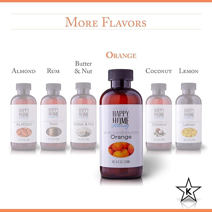 Happy Home Flavoring Natural Orange Baking Flavor Emulsion - Certified Kosher, 4 oz.