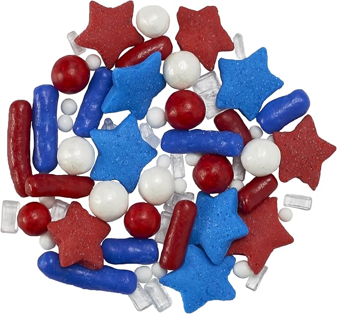 DecoPac Patriotic Fusion Mix Sprinkles, 27oz, Red, White, Blue Candy Sprinkles in Handheld Container, Edible Decorations For July 4th, Independence Day, Celebration Cakes, Cupcakes, Cookies and Donuts