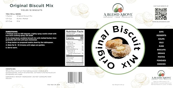 A Blend Above Original Biscuit Mix Reinvented - Bake It Easy, Fluffy Biscuit Mix Just Add Water - Perfect Homemade Treat, Dinner Biscuits, Breakfast Biscuits, Biscuits & Gravy - Easy to Make, Makes 10 Biscuits