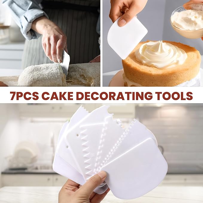7 PCS Plastic Bowl Scrapers for Bread Dough, Flexible Cake Scraper Smoother, Plastic Bench Dough Bread Scraper, Flexible Cake Decorating Tools Bench Spatula for Baking Birthday DIY Kitchen