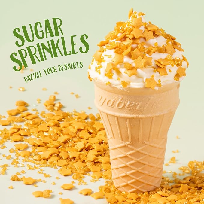 Gold Star Sprinkles for Cake Decorating Gold Sanding Sugar Sprinkles Mix Crystal Sugar for Cookie Baking Ice Cream Brownie Cupcake Toppings Shower Party Wedding