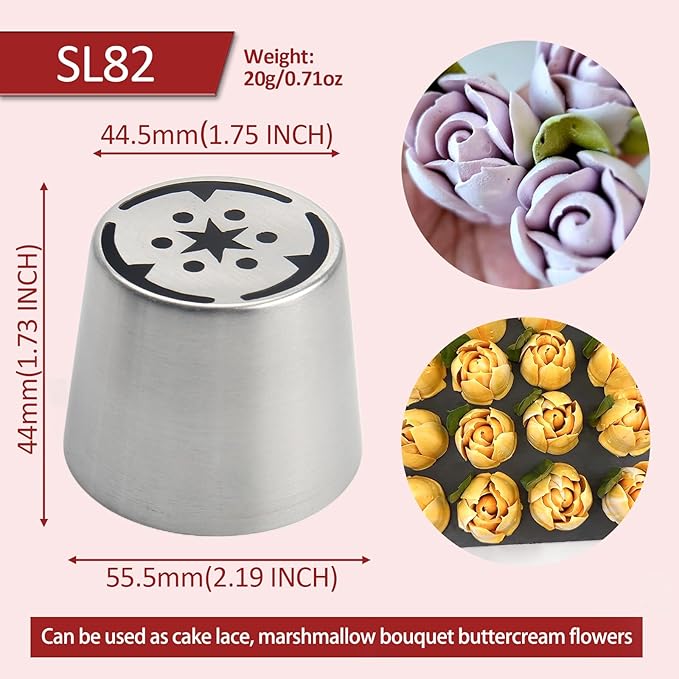 Extra Large Russian Piping Tips for Marshmallows Stainless Steel Flower Frosting Nozzles many styles Cake Decorating Baking tool for Buttercream, Cupcakes Cookies(SL82)