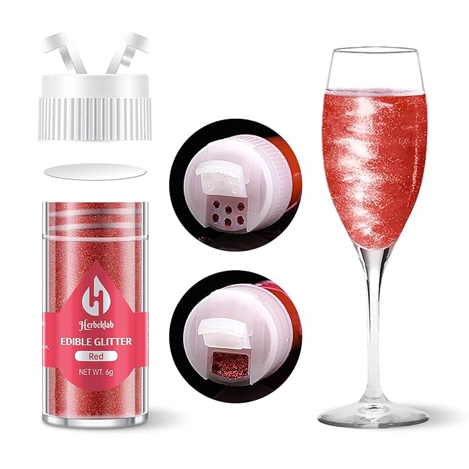 Red Edible Glitter – 6g Luster Dust Drink Glitter, Food Grade Shimmer Powder for Cocktails, Cakes, Beverages, Chocolate & Candy