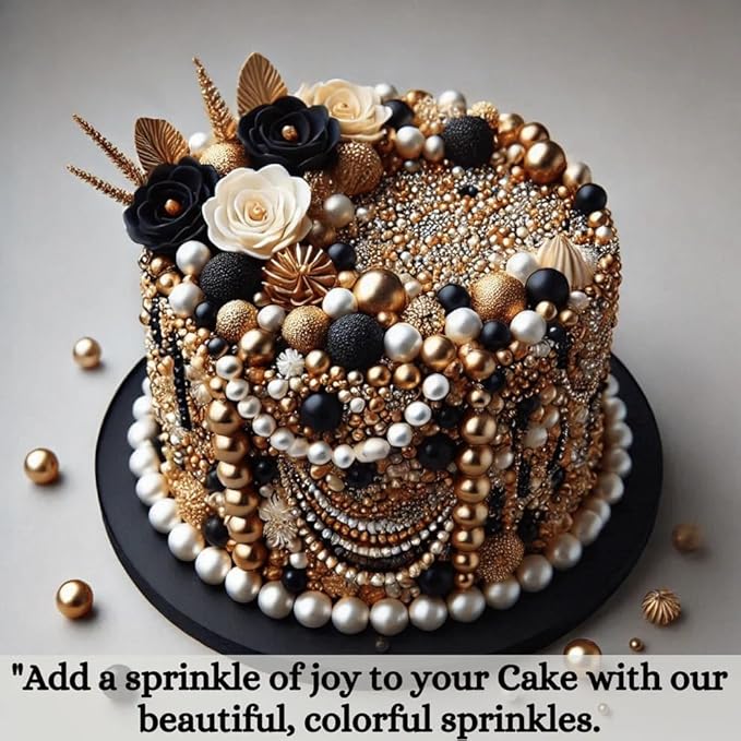 Confect Sprinkles- Love Disco Balls Sprinkles Mix – Edible Black, Gold & White Pearls for Cake & Cupcake Decorating- Vegan, Gluten-Free, Nut-Free, Soy-Free, Dairy-Free, Palm Oil-Free - 4.2 Oz