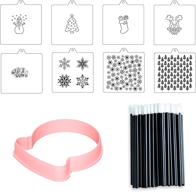 Cookie Cutter and Stencil Set Bundle Kit PYO Cookies Paint Your Own Diy Bakery Fondant Sugar Happy Birthday Wedding Baby Candle Kids Painting Coloring Pages Comb (Snowglobe)