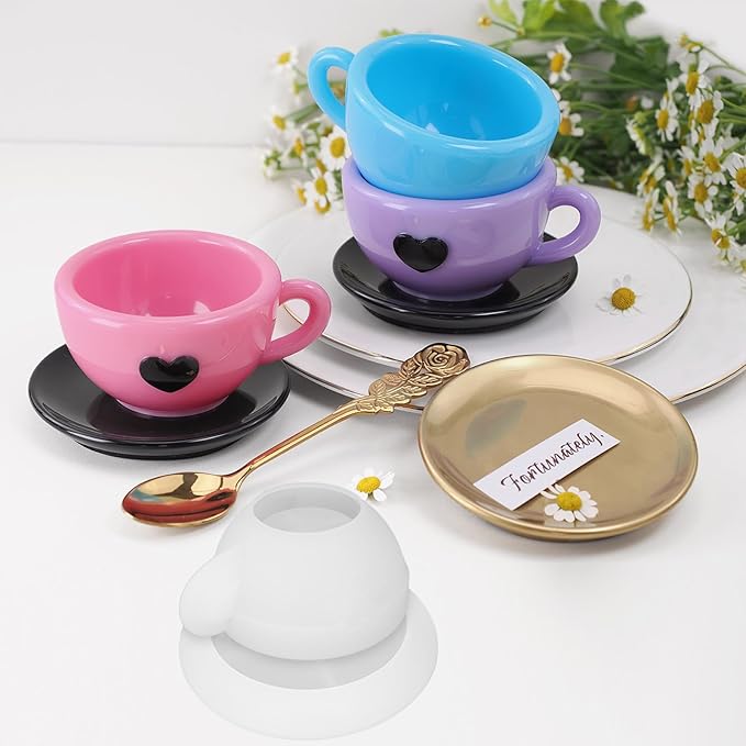 Actvty Coffee Cup Resin Mold, Candle Vessel Silicone Molds, Candle Cup with Tray Epoxy Mold for Epoxy Casting DIY Resin Craft Plaster Art Jewelry Gifts Home Decor