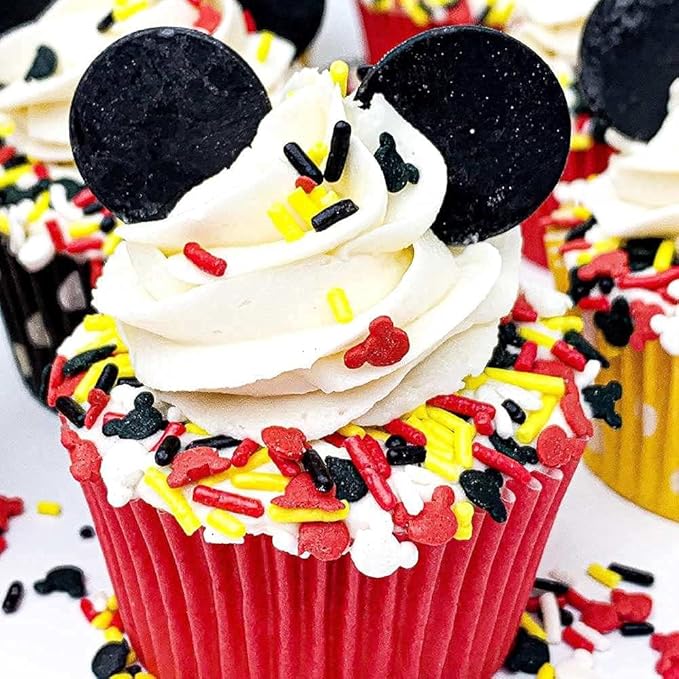 Mickey Sprinkles for Baking and Cake Decorating - Mouse Cake Decoration Edible and Fancy Cake Sprinkles and Toppings - Red Black White Yellow Jimmies, Nonpareils, Pearls with Star and Mouse Sprinkles