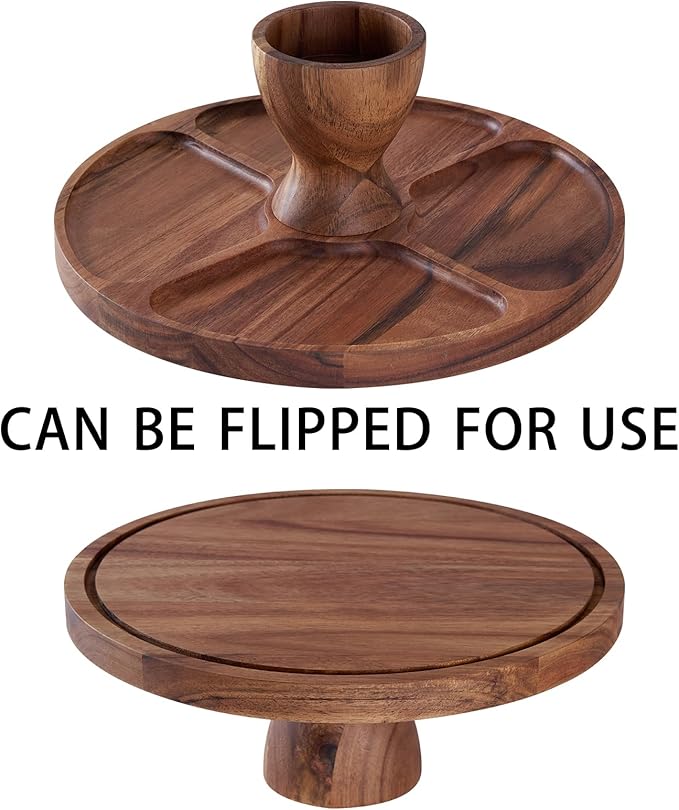 Cake Stand with Lid, Multi-Functional 12in Round Cake Holder, Acacia Wood 2-in-1 Dessert Table Display Set, Charcuterie Board for Cheese ,Fruit Platter, Large Acrylic Cake Dome Cover