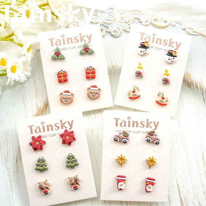 49 Shapes Christmas Studs Clay Earrings Cutters, Christmas Tree Polymer Clay Cutters for Polymer Clay Jewelry