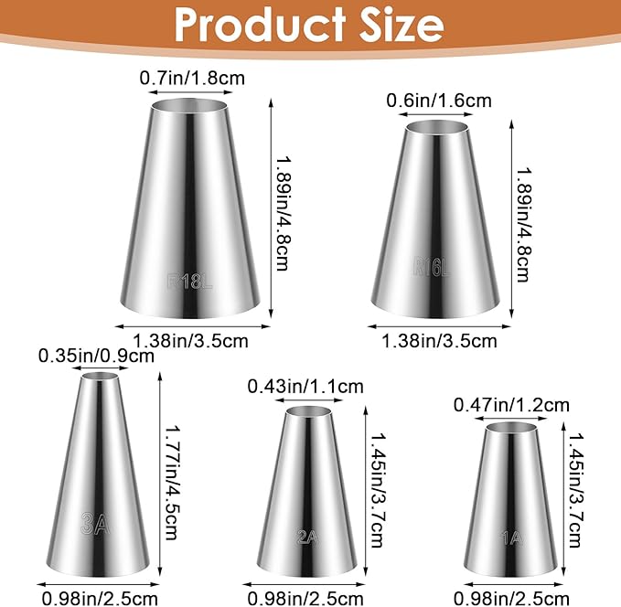 Large Round Piping Tip for Cake Decorating, 5 Pieces Stainless Steel Cupcake Frosting Nozzles Cake Tool Frosting Tip Russian Pastry Icing Dispensers for Baking Cookies Puff Doughnut Cream Bag Filler