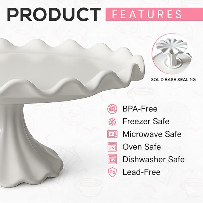 10.5-Inch White Porcelain Cake Stand – Elegant Dessert & Cupcake Stand for Cake, Pastries & Cookies – Decorative Wavy-Edge Pedestal Cake Plate for Wedding, Baby Shower & Dessert Table Display