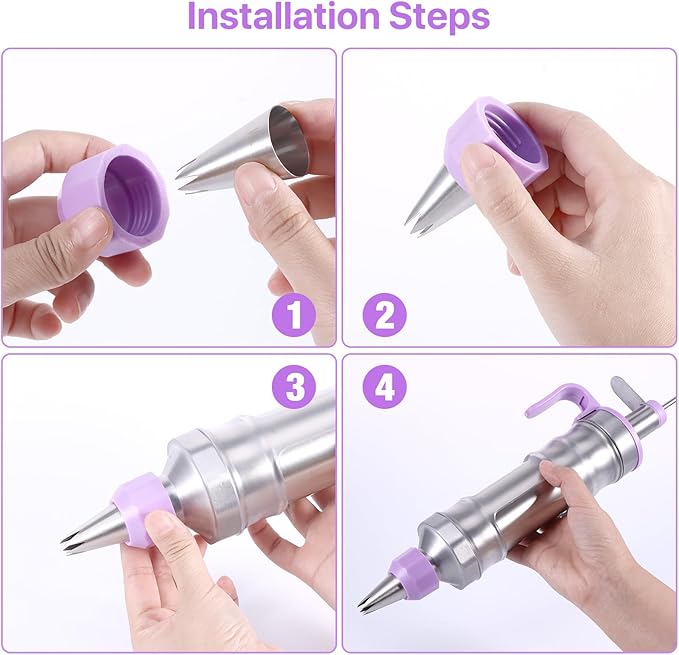Dessert Decorating Syringe Set, Frosting Piping Kit Stainless Steels Cake Decorating Kit with 6 Icing Nozzles, 3 Cream Scraper, 2 Offset Spatula, 2 Nozzle Brush, 14 Baking Cups for Kitchen Baking