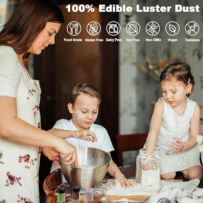 Edible Glitter - 10 Colors Luster Dust Edible Set for Cocktails, Cakes, Drinks, Baking, Strawberries, Cupcakes, Cookies Decoration, Food Grade Glitter Shimmer Sprinkle Powder