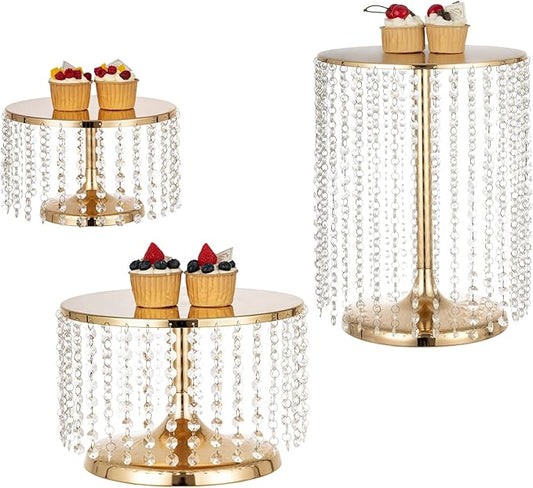 LANLONG Gold Metal Cake Stand for Set of 3, 12in Round Wedding Cupcake Holder for Table, Dessert Cupcake Pedestal Display Plate for Party Wedding Anniversary Baby Shower