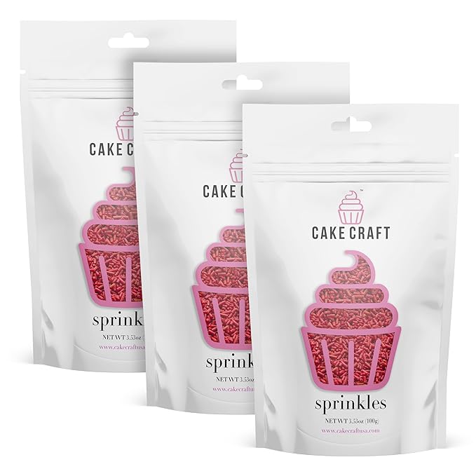 Cake Craft Red Sugar Strand Sprinkles (Jimmies) – 3-Pack (100g Each) | Bright Red Sprinkles for Cakes, Cupcakes, Cookies & More | Bold Color & Sweet Crunch
