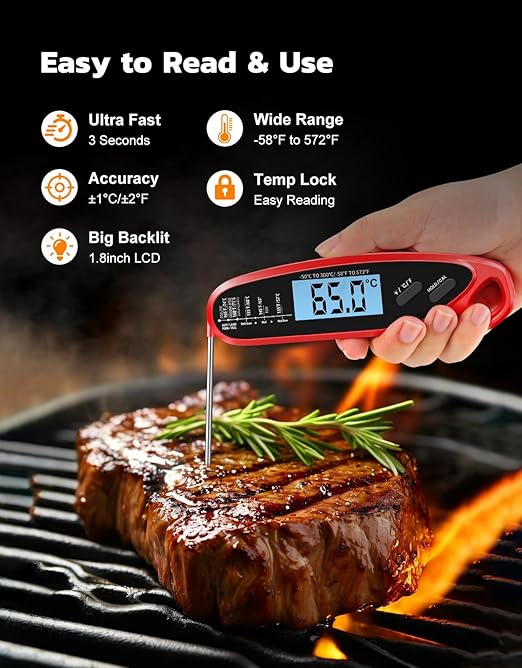 Instant Read Meat Thermometer Digital for Cooking & Grilling with Dual Probe, Kitchen Food Thermometer for Turkey Grill Smoker BBQ Oven Candy Oil Fry, Christmas Gifts Stocking Stuffers for Men