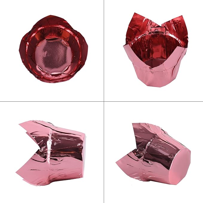 Party Hippo Gold Tulip Cupcake Liners 100 Pcs Baking Paper Cups Holders Greaseproof Muffin Cases Wrappers for Wedding Birthday Party Baby Shower (Rose Gold)
