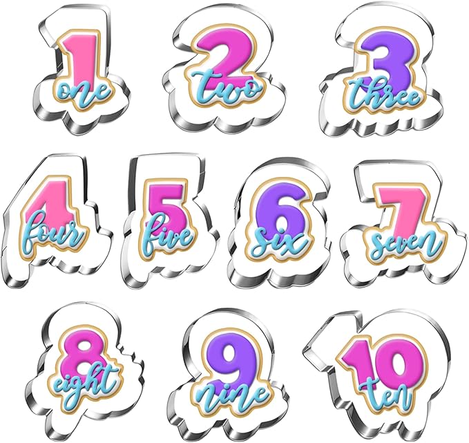 Large Number Cookie Cutter Set with Word-10 Piece-Diswasher Safe-#1#2#3#4#5#6#7#8#9#10 Fondant Cookie Cutter Shape