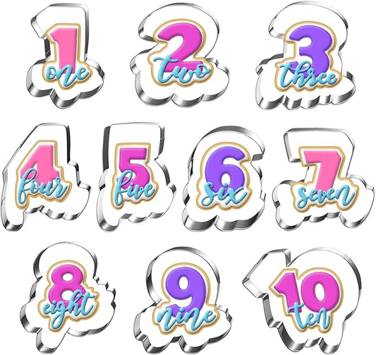 Large Number Cookie Cutter Set with Word-10 Piece-Diswasher Safe-#1#2#3#4#5#6#7#8#9#10 Fondant Cookie Cutter Shape
