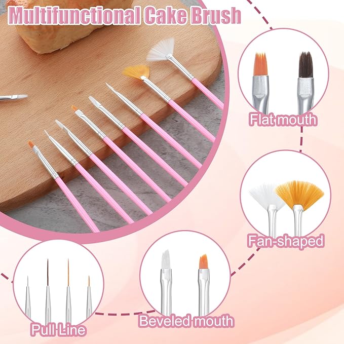 30PCS Pink Cake Decorating Painting Brushes,Cake Paint Brushes Paint Brush Function Fondant Cookie DIY Tool Set Lcing Pastry Tool for Baking Supplies