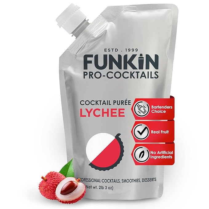 Funkin Fruit Puree | Real Fruit, Simple Ingredient, Natural Mixer for Cocktails, Drinks, Smoothies | Vegan, Non-GMO, Gluten-Free (2.2 lbs) (Lychee)