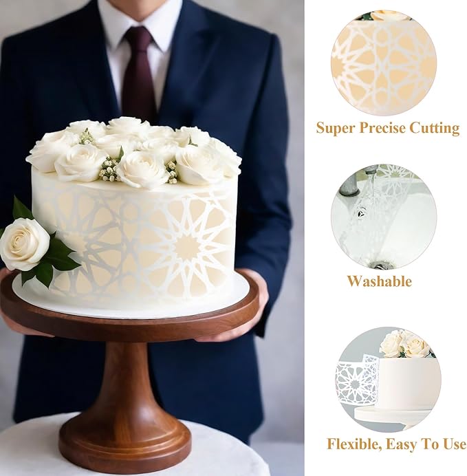 Cake Stencils for Buttercream, 10 PCS Mesh Floral Stencils for Cakes Decorating Supplies DIY Side Baking Stencil Reusable Templates for Fondant Cookie Wedding