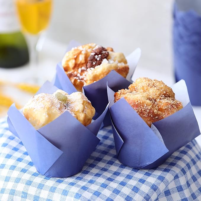 Jutom 200 Pack Tulip Cupcake Liners Paper Baking Cups Greaseproof Muffin Liners Grease Resistant Cupcake Wrappers for Weddings Birthday Cake Balls Muffins Candy Jelly Party(Dark Blue)