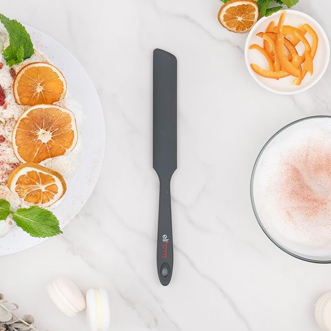 Elihome Skinny Silicone Jar Spatula Spreader, BPA Free,Heat-Resistant Scraper, 10in Long Narrow Stirring Stick, Seamless Flexible Peanut Butter Spreader for Scraping Icing and Jam (Dark Grey)