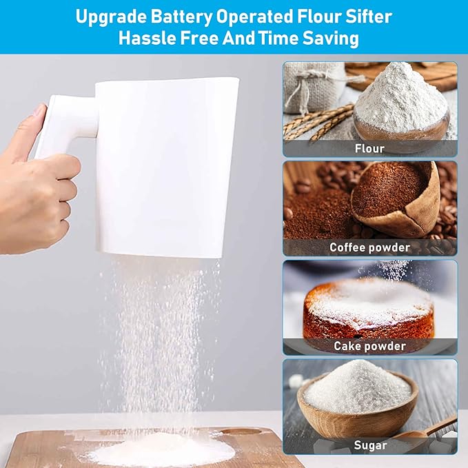Electric Flour Sifter, Battery Operated Flour Sieve, Handheld Cooking Tool for Cooking and Pastry Baking
